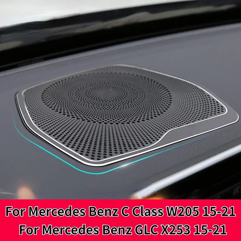 

For Mercedes Benz C Class W205 GLC 2015-2021 Aluminum Alloy Black Car Dashboard Loudspeaker Cover Trim Stickers Car Accessories