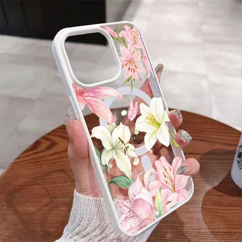 Lily Flower and Butterfly Magnetic Phone Case Cover