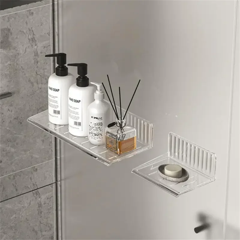 No-punch Bathroom Storage Rack Vanity Table Cosmetic Cotton Skincare Holder Home Wall Mounted Display Shelf Strong Load-bearing 3