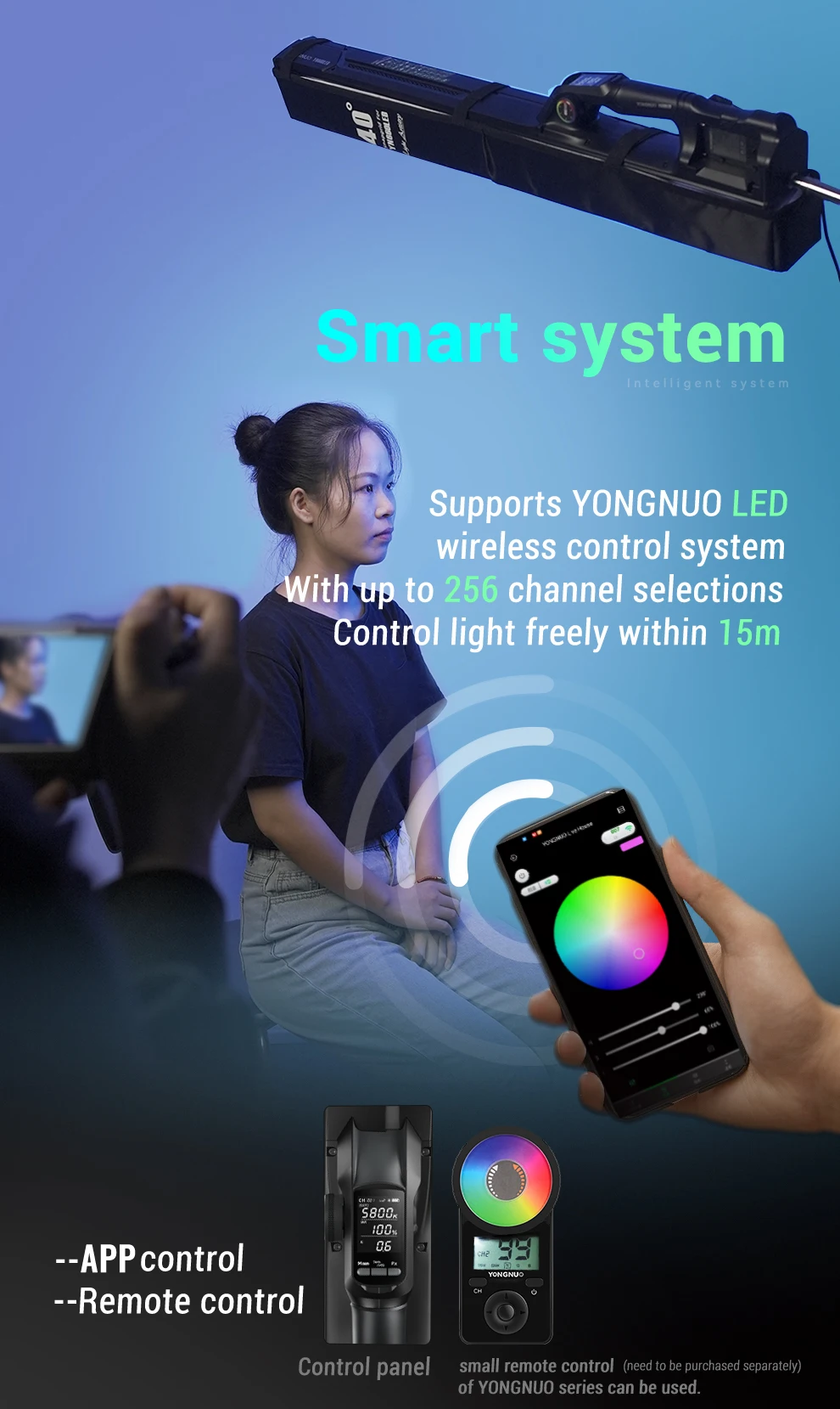 YN660 Handheld LED Video Light Touch Adjusting Bi-color 2000-9900k RGB Color Rem
