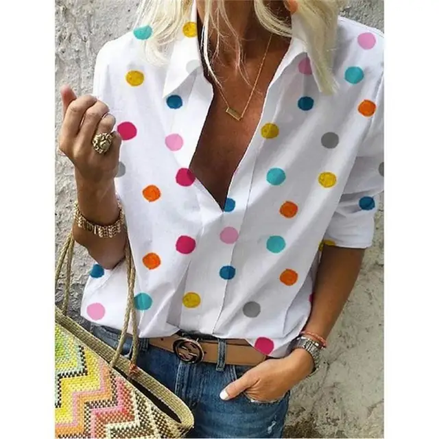 multi colored polka dot blouse