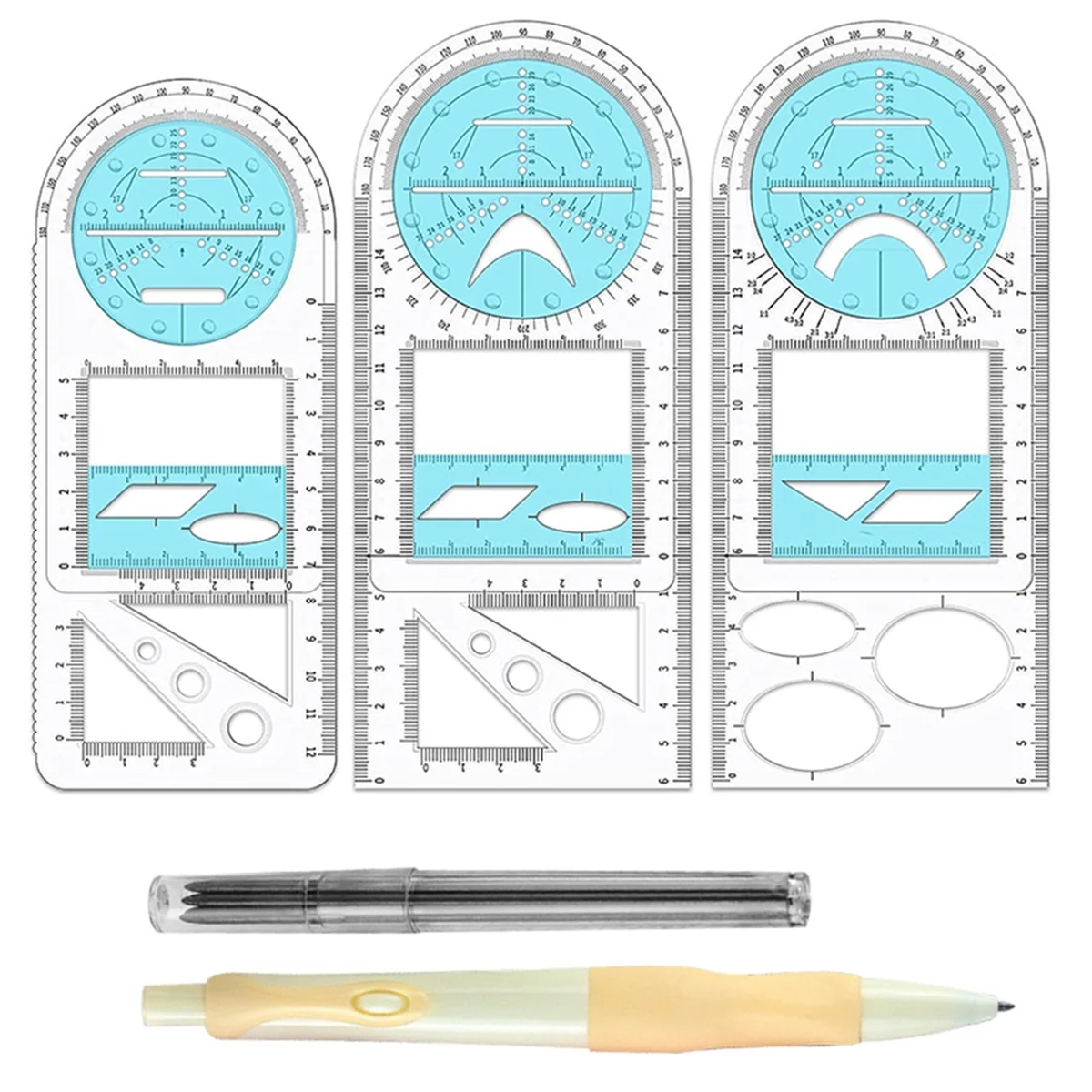 

Multifunctional Geometric Ruler, Geometric Drawing Template, Measuring Tool Draft Rulers for School Office and Building