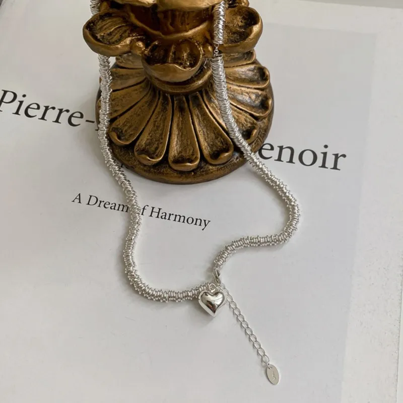 Silver Color Love Heart Pendant Thick Chain Necklace for Women Sexy Trendy Clavicle Choker Jewelry Gifts