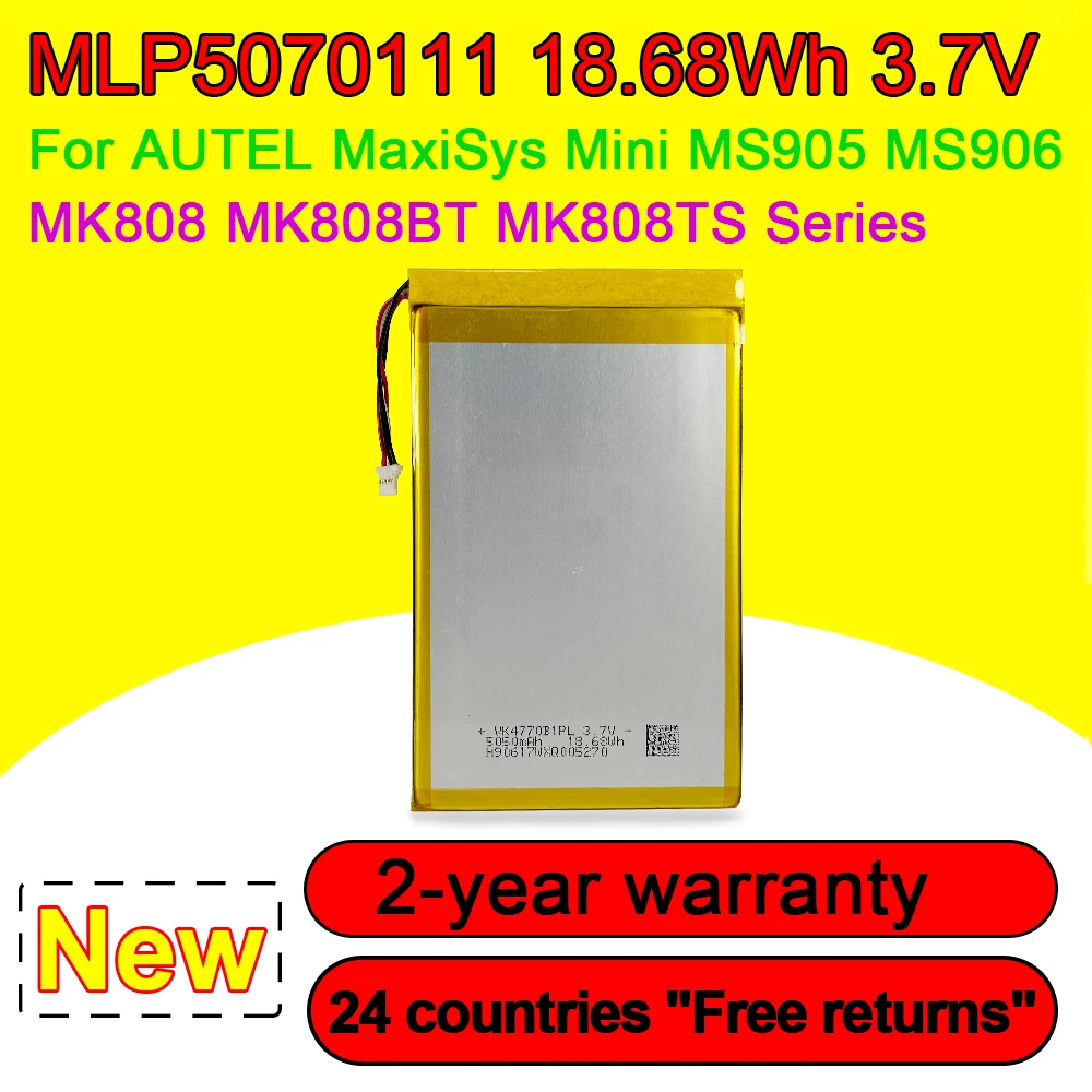 양말 교체 배터리, AUTEL MaxiSys Mini MS905 MS906 MK808 MK808BT MK808TS 용, 3.7V 18.68Wh 5050mAh MLP5070111 