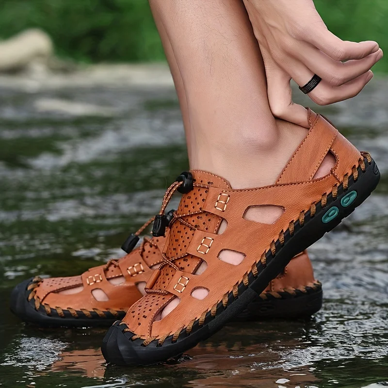 Size Men's Strap Sandals With Buckle, Durable Non Slip Outdoor Hiking Trekking Sandals, Comfy Beach Water Shoes, Spring And Summ