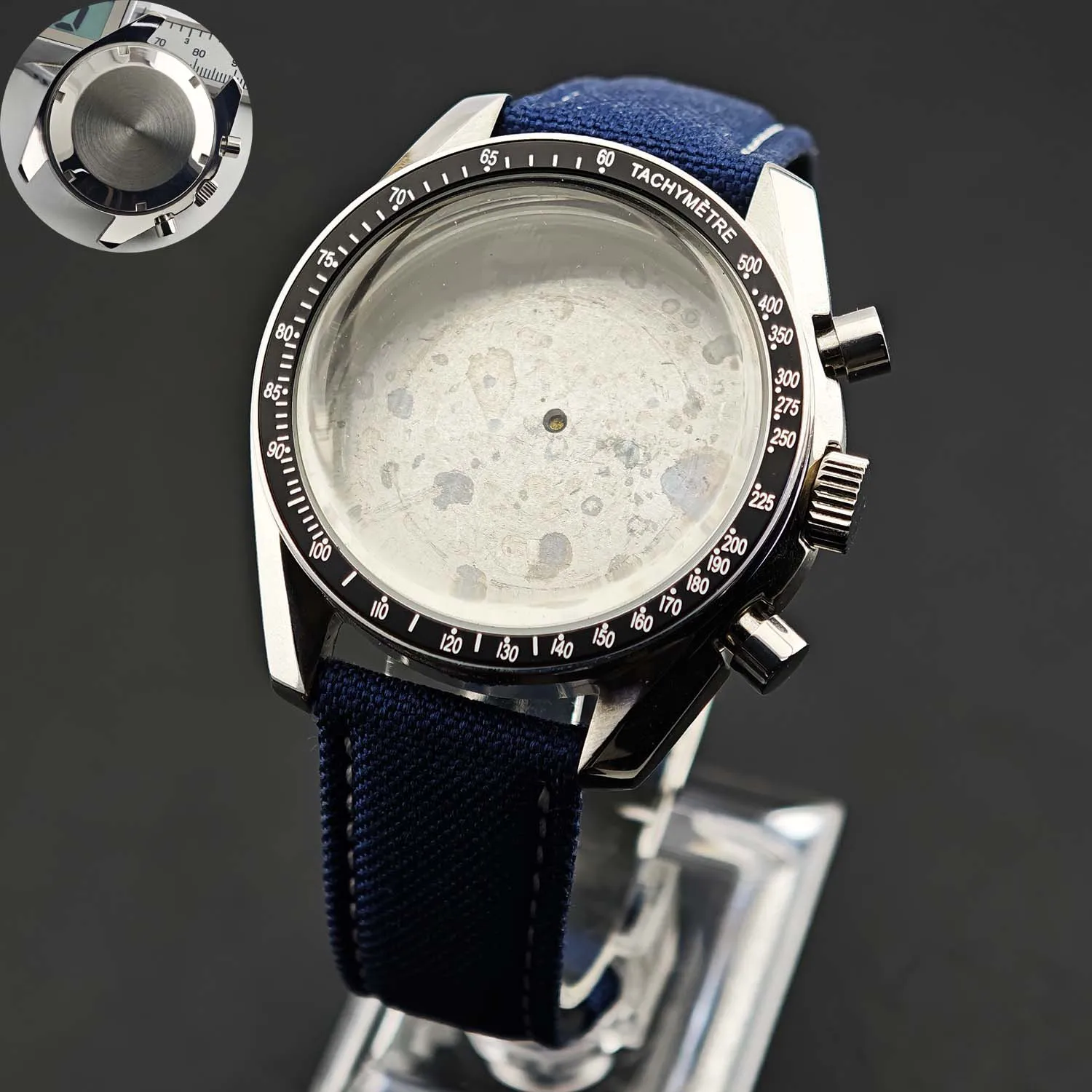 Men's 39.7mm Stainless Steel Watch Case with Moon Back Cover
