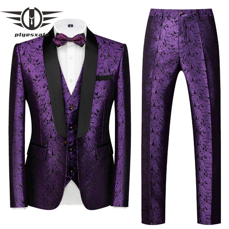 

Plyesxale Floral Wedding Suits For Men Royal Blue Silver Burgundy White Purple Man Suit 5XL 6XL Elegant Prom Stage Suits Q1003