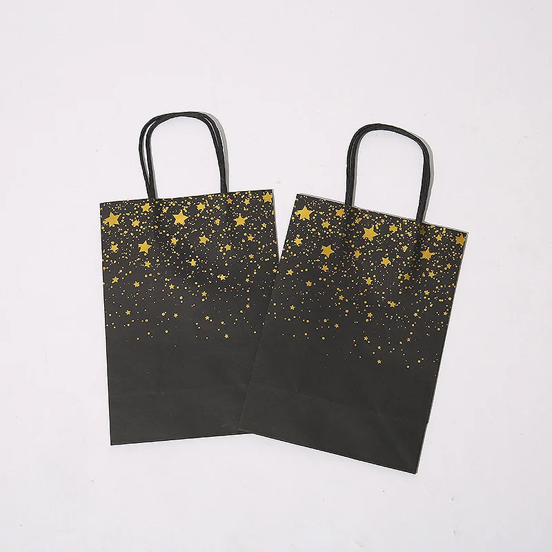 

50pcs Bronzing Heart Black Paper Party Bag Gift Kraft Bag Birthday Bride Hen Bag Party Favor Bag with Handle