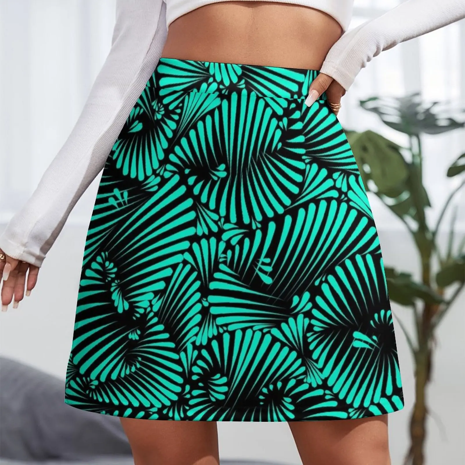 Neon Teal Palm Party Mini Skirt dress Clothing female