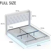 Full Size Floating Bed Frame,Upholstered PU Leather Platform Bed with Charging Station & Button Tufted Headboard Storage 2