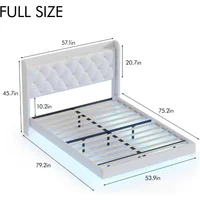 Full Size Floating Bed Frame,Upholstered PU Leather Platform Bed with Charging Station & Button Tufted Headboard Storage 2