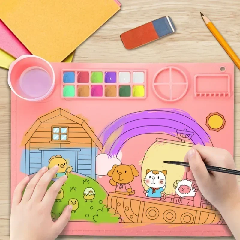 1PC Washable Silicone Craft Graffiti Painting Mat Children's DIY Silicone Painting Scrubbable Pigment Palette Pad silicone painting pad