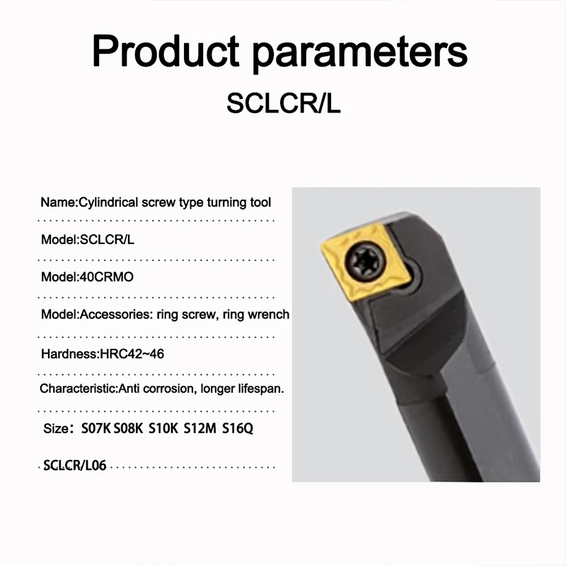 1PCS S08K S10K S12M S16Q S20R SCLCR06 SCLCR09 Metal Turning Tool Holder CNC Lathe Cutter Tool SCLCL CCMT Carbide Insert