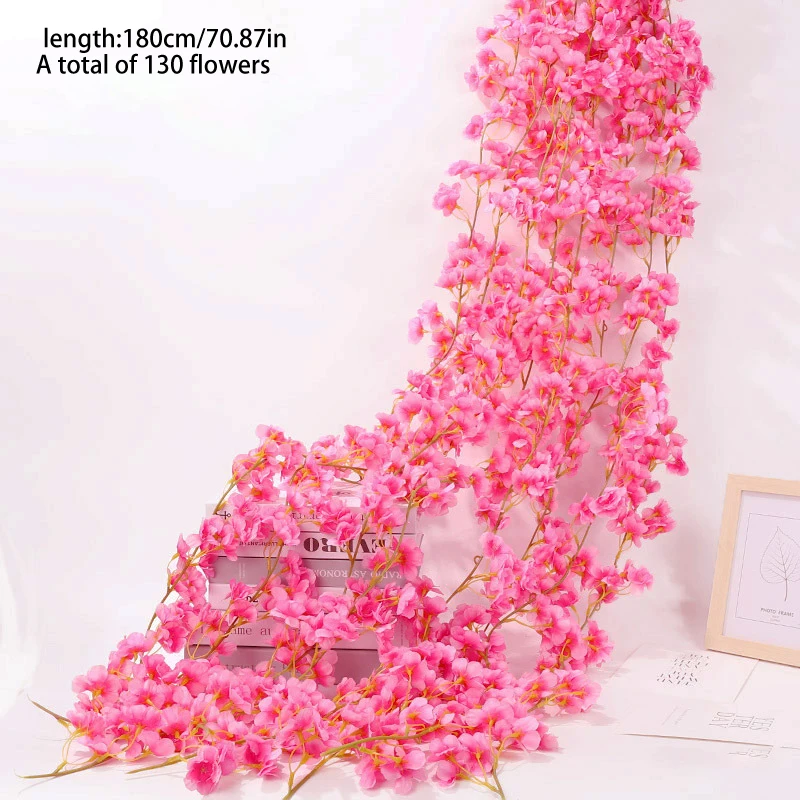Artificial Cherry Blossom Flowers Vine Sakura Hanging Garland Wedding Arch Home Garden Decoration Silk Fake Plant Birthday Party