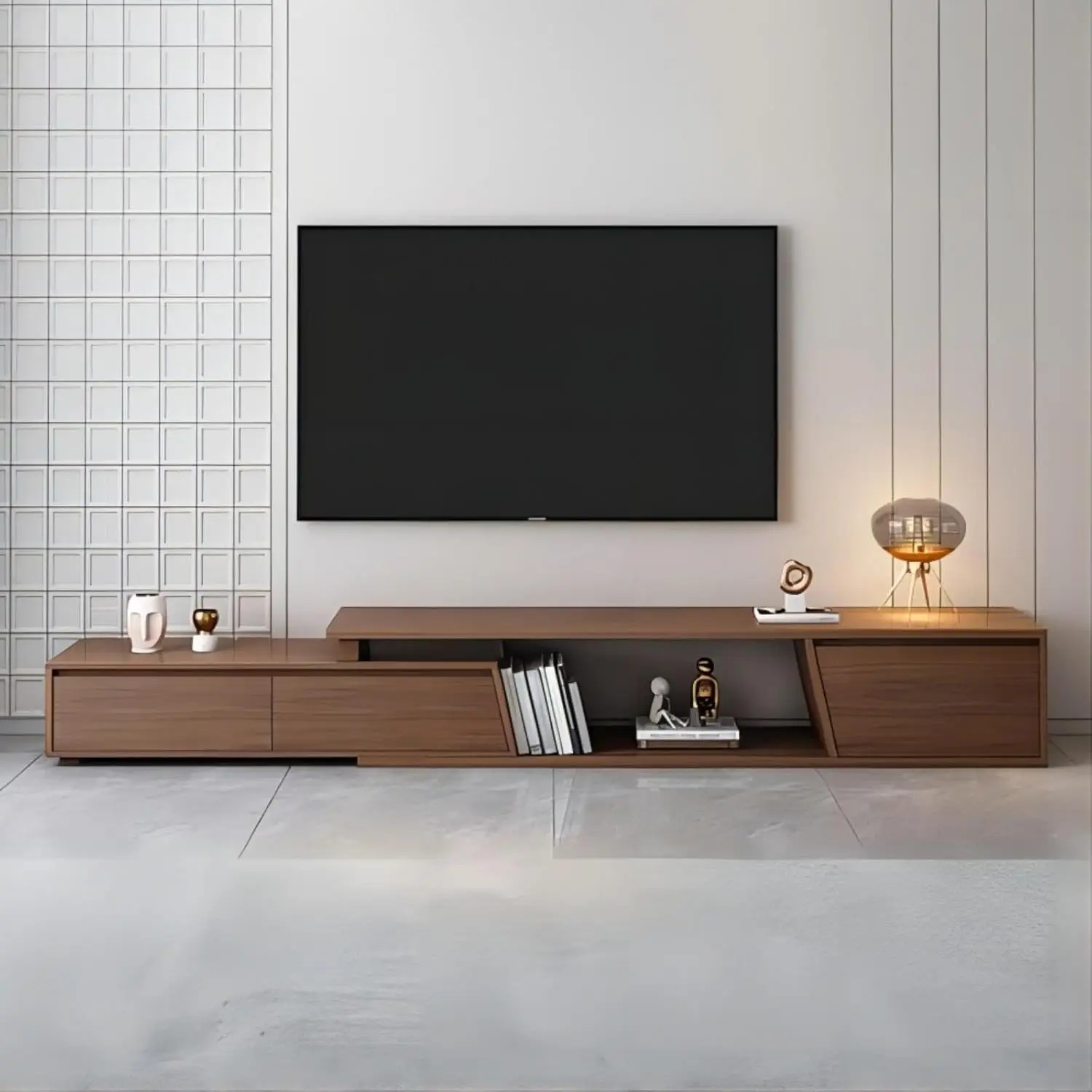 Extendable TV Stand with 3 Drawers Minimalist Rectangle Entertainment Center Walnut TV Console Table Up to 110"