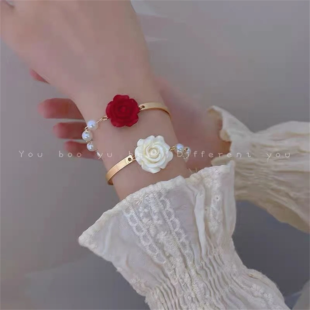  Barsly Flower Bracelet with Pink Cherry Blossom Green Pearl  Small and Fresh and Heartly Sweet Bracelet Gold-Color: Clothing, Shoes &  Jewelry