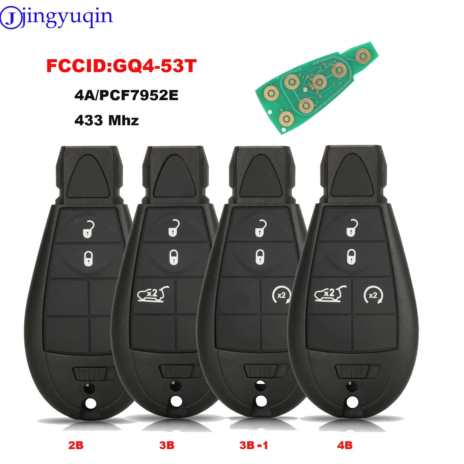 

jingyuqin Remote Car Key For Jeep Cherokee GQ4-53T 4A/PCF7952E Chip 433Mhz 2/3/4 Buttons