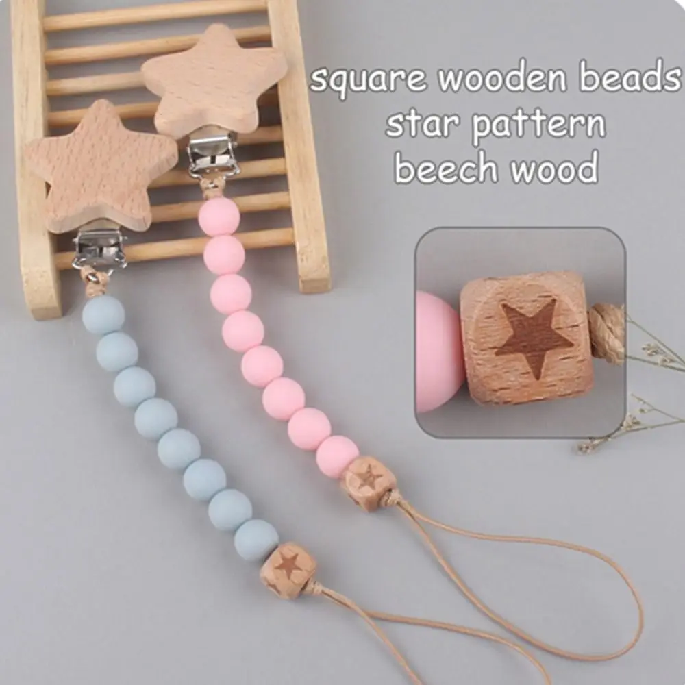 

Nipple Holder Leash Anti-drop Food Grade Beads Beech Wood Star Baby Pacifier Chain Pacifier Clips Chains Molar Chain Lanyard