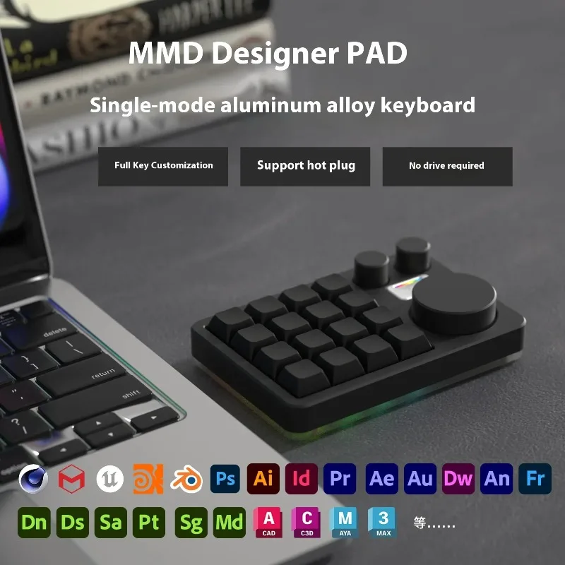 MMD KM16 PAD 싱글 모드 키보드 기계식 맞춤형 알루미늄 합금 트리플 로터리 핫 스왑 가스켓 구조 미니 키보드