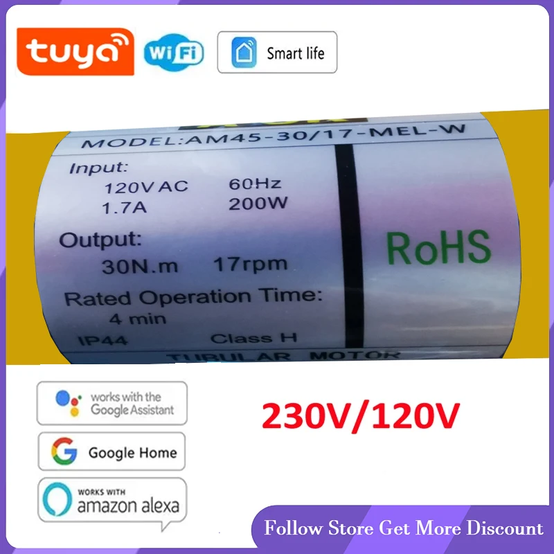 A-OK AM45 30/17 MEL 스마트 롤링 튜블러 모터, RF433 Tuya wifi 앱, 50/55/63/70/85mm 튜브용, 롤링 블라인드/리프팅 시스템용