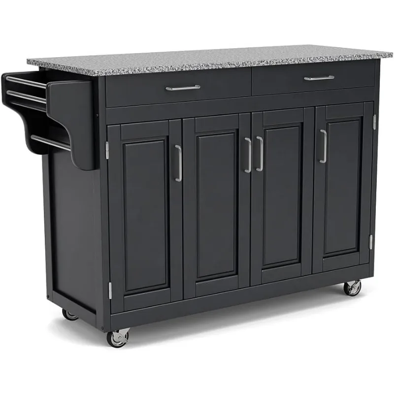 Create-a-Cart Natural 4 Door Cabinet Kitchen Cart with Gray Granite Top by Home Styles