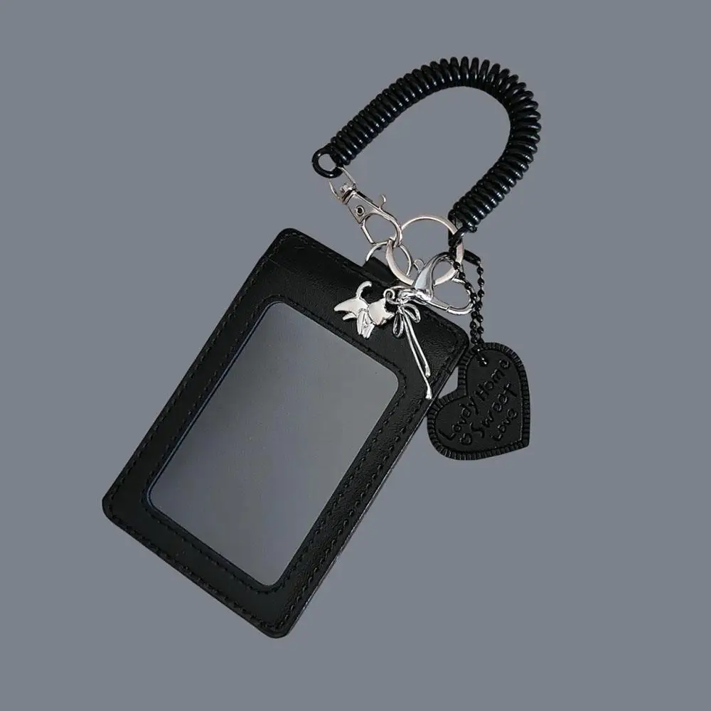 Black Leather Card Holder Student Campus Card Holder Bowknot Bag Pendant Keychain DIY INS Korean Version Cute Photocard Card Holder Credit Card Holder Photo Card Holder