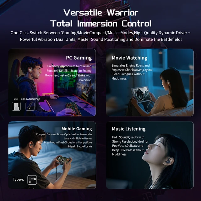 CVJ  Shadow Blade In Ear Earphones 1DD+1 Vibration Switch Adjustable Gaming ports in-ear typec Hifi Headphones konoka Mermaid2 - Image 3