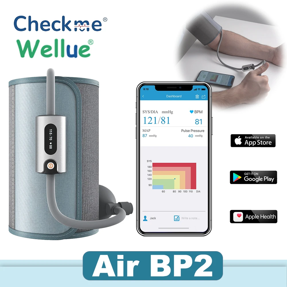 

Wellue Viatom Checkme Bluetooth LED Display Arm Automatic Monitor BP Sphygmomanomete with Adjustable Cuff Heart Rate Pulse Meter