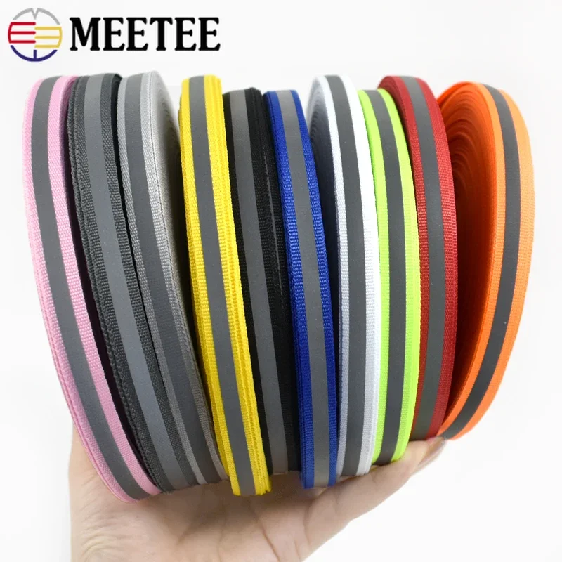 Reflective Nylon Webbing Fluorescent Safety Ribbon - 10 Yards, 10mm Wide