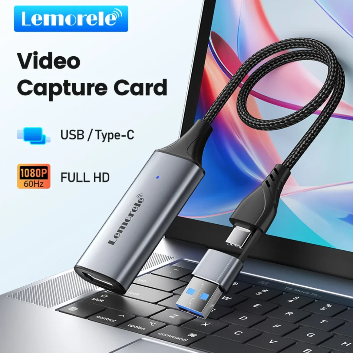 Video Capture Card 1080P HDMI to USB A/USB-C Video Grabber for Computer Camera Game Live Stream Meeting Recording