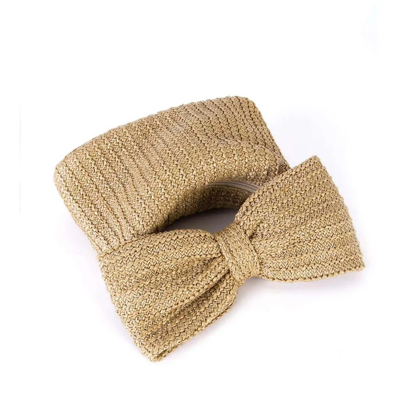 Fashion Bownot Woven Straw Clutch Bag for Women Cute Small Handbags Casual Summer Beach Bags Elegant Vacation Mini Purses 2024