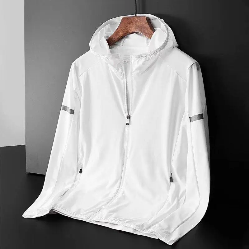 

2024 Summer Ultra-thin Loose Casual Oversized Ice Feeling Silk Slippery Ice Silk Long Sleeved Hooded Sun Protection Suit for Men