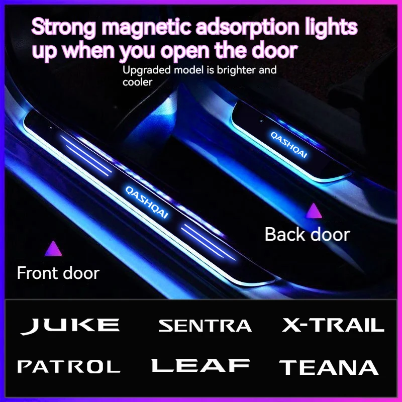 닛산 Qashqai J10 J11 Juke X-Trail Note Leaf Sentra 차량용 무선 LED 웰컴 페달 문턱 조명 통로 분위기 램프