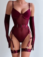 Enger Dessous-Spitzen-Body, sexy, durchsichtiger erotischer Body mit Handschuhen, Strumpfband, Nachtclubwear-Outfit, Sissy Open Anal Mesh Top 2