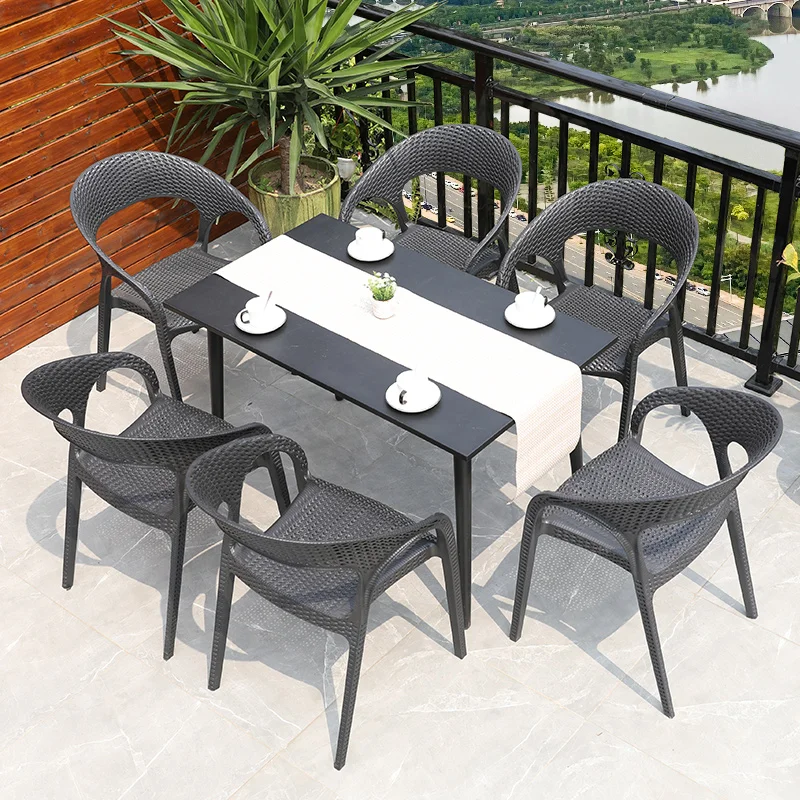 

Courtyard Leisure Outdoor PE Rattan Balcony Garden Terrace Coffee Table Table and Chair Seven-Piece Combination