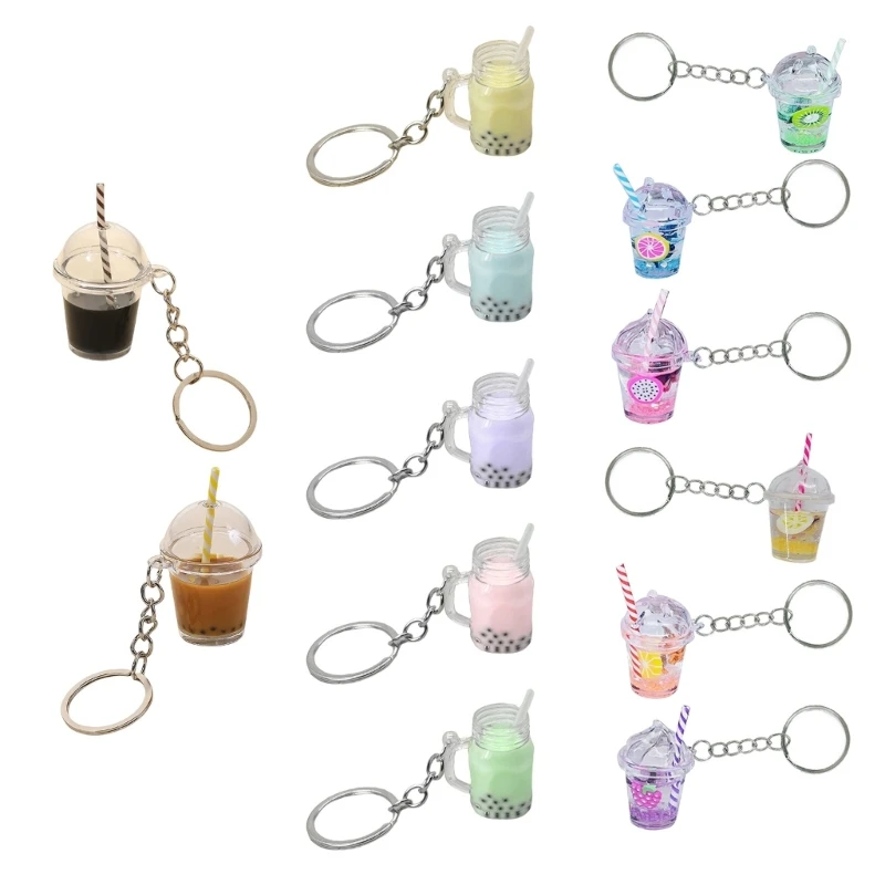 

Small BobaMilk Tea Cup Key Chains Cute Bubble Tea Keychain KawaiiCar Backpack Keyring Mini Cup Pendants Couple Drop Shipping