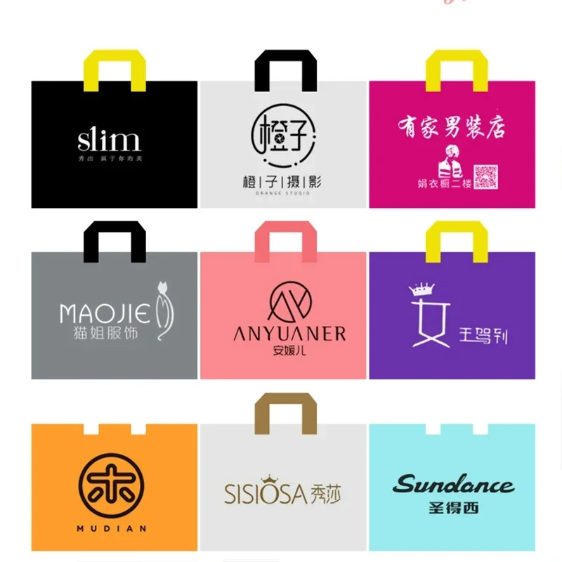 100pcs Shopping Bags with Handles Plastic Gift Bags Wedding Party Favor Packaging Printed Brand