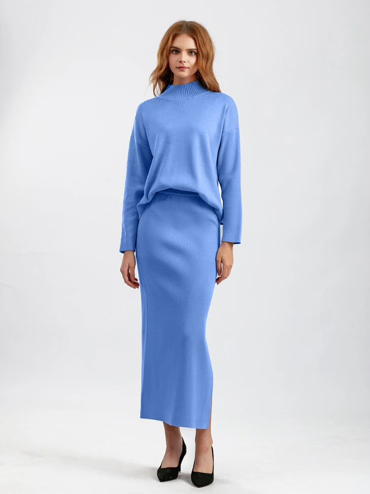

Two Piece Sets Womens Outifits 2023 Spring Autumn New Fashion Casual Loose Half High Neck Pullover Style Split Long Dress Set