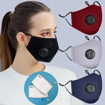 Maschera per il viso in cotone con filtro per valvola respiratoria Maschere lavabili riutilizzabili Maschera per la bocca alla moda Carbone attivo antipolvere PM2.5