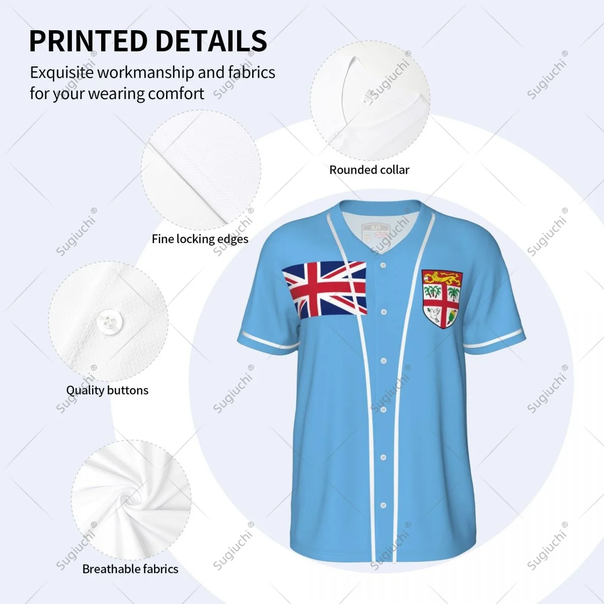 3D Printed Fiji Flag Men Baseball Jerseys Mesh Sports T-shirt Tees Name Nunber