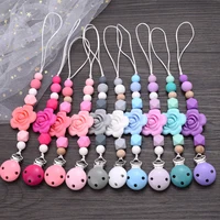 Baby Teether Pacifier Chain Silicone Wood Beads Pacifier Clips Infant Nipple Appease Soother Chain Clip Dummy Holder Nipple Clip 2
