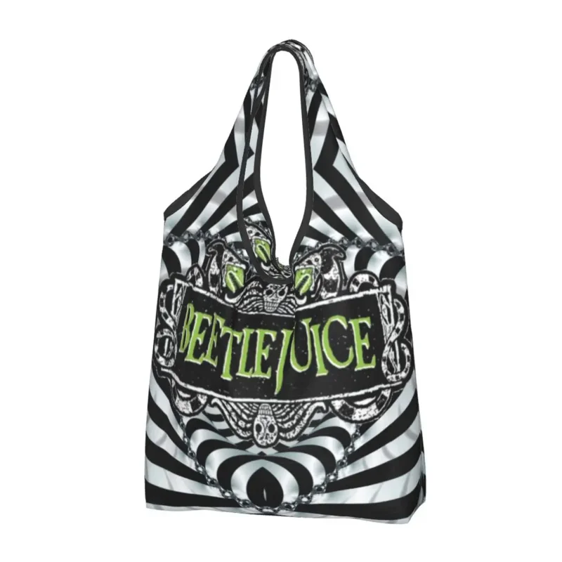 

Kawaii Horror Movie Beetlejuice Shopping Tote Bags Portable Tim Burton Style Grocery Shoulder Shopper Bag