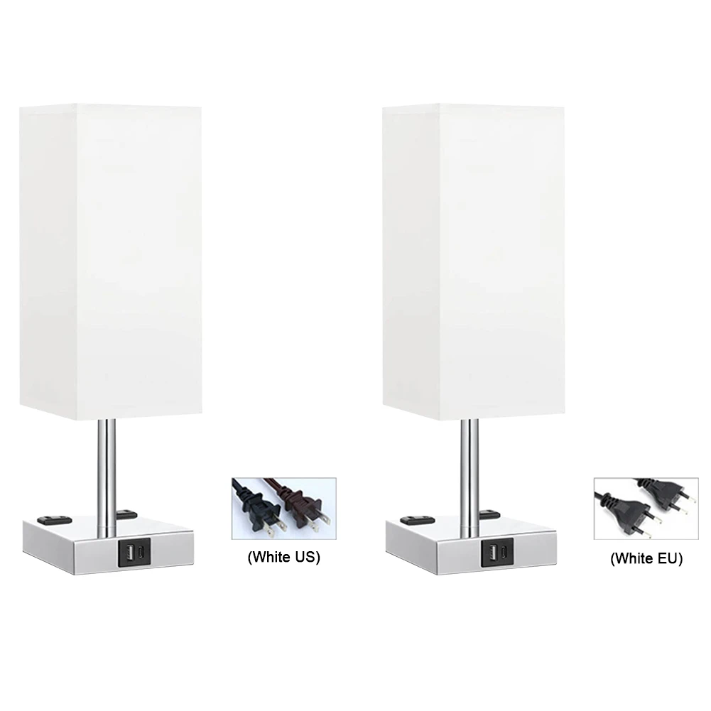 USB C + A 충전 포트가 있는 침대 옆 램프, 듀얼 AC 콘센트, 책상 램프, LED 전구, 침실, 거실, 사무실용 야간 조명
