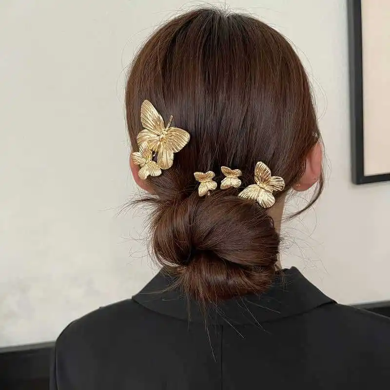 Golden Butterfly Alloy Word Clip Hairpin For Women French Elegant Design Hair Clip New Braided Ponytail Hair Clip Headwear