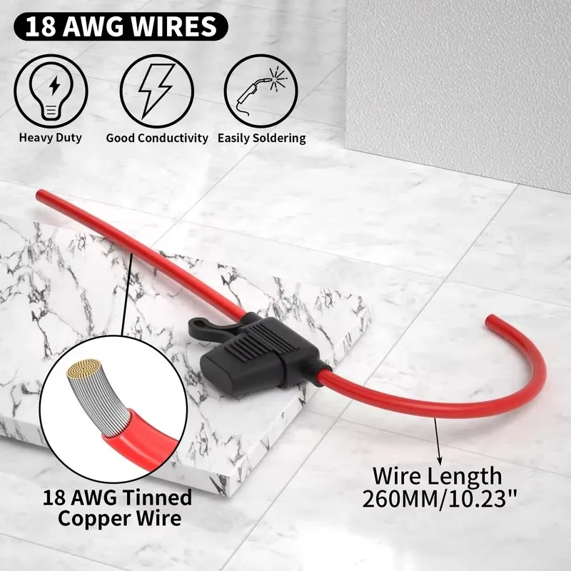 18 Gauge Fuse Holder 5PCS 12V ATC/ATO Blade with 18 AWG Wires 10A 15A Fuse Car