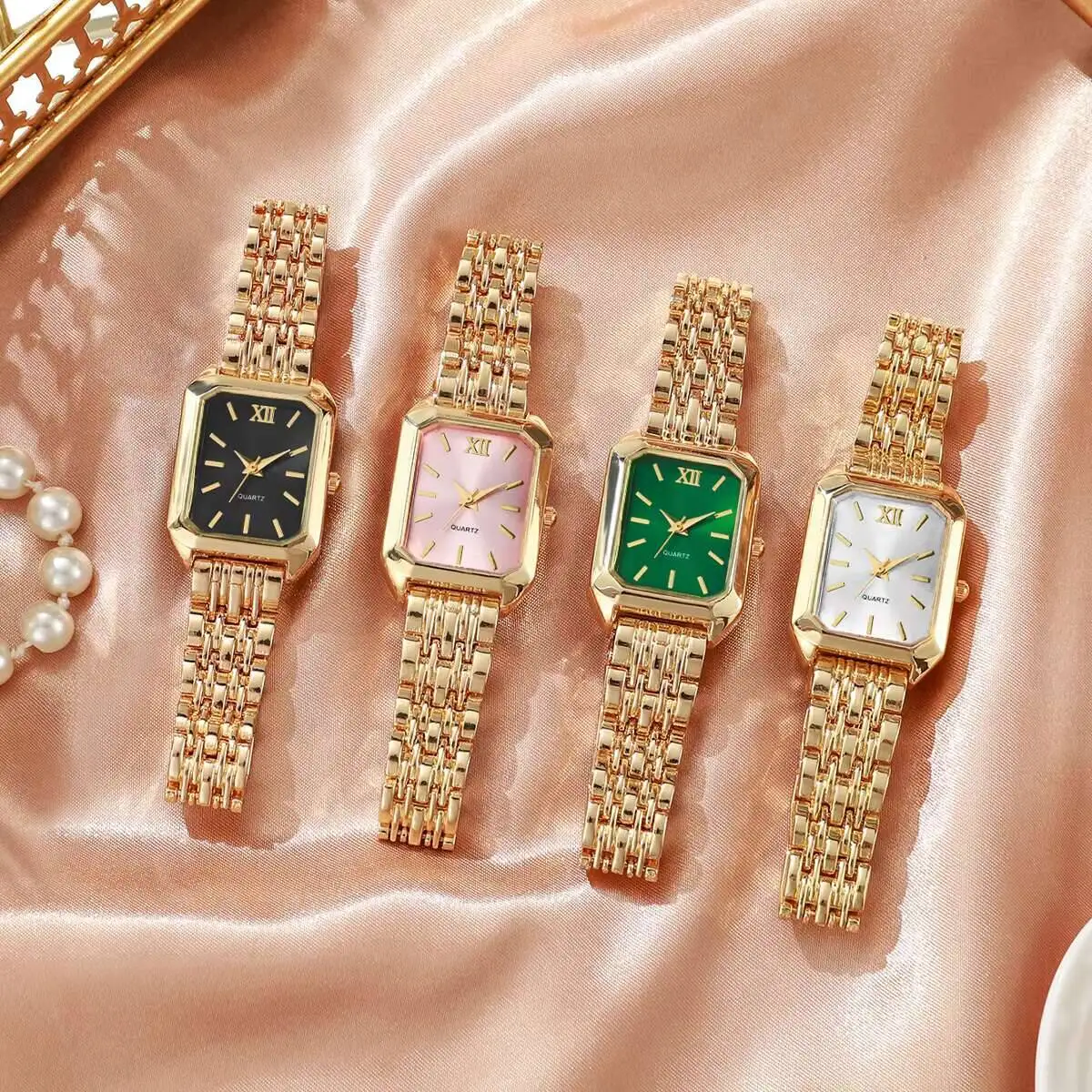 ساعة كوارتز نسائية مستطيلة على الموضة ساعات يد  فاخرة Reloj Mujer ساعة هدية للبنات (بدون صندوق)