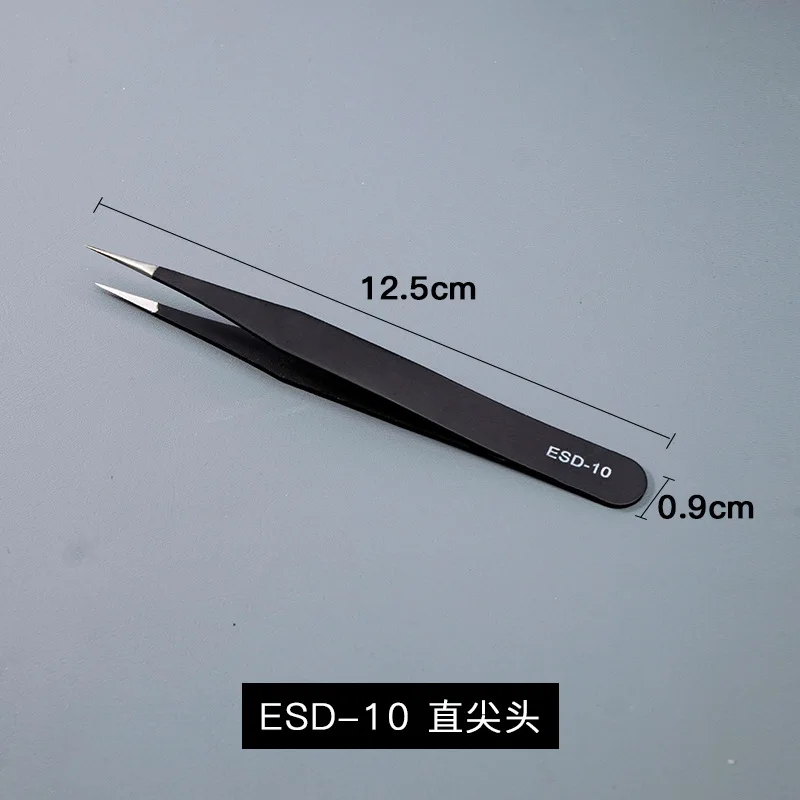 Precision Tweezers esd anti static tweezers 1.5mm Thick Stainless Steel Straight Pointed Electronic Tweezers Precision Thickened Anti-static Tweezers Cusp Elbow