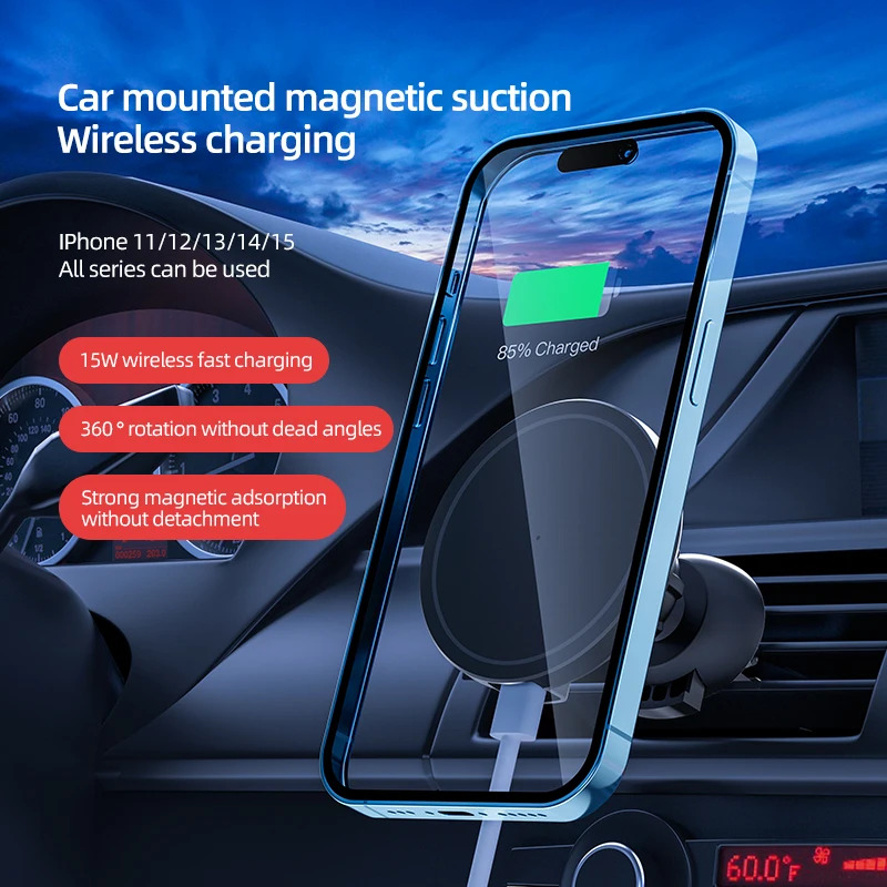KPON Mag-Safe Car Phone Holder Charger - 15W Fast Wireless Charging Mount For IPhone 16/15/14/13/12 & Samsung Galaxy S23 - Air Vent/Dashboard Car Mount With Magnetic Charging - View #11
