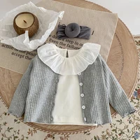 New autumn baby clothing, 0-2 year old girls, lotus collar flower solid color top, T-shirt 3
