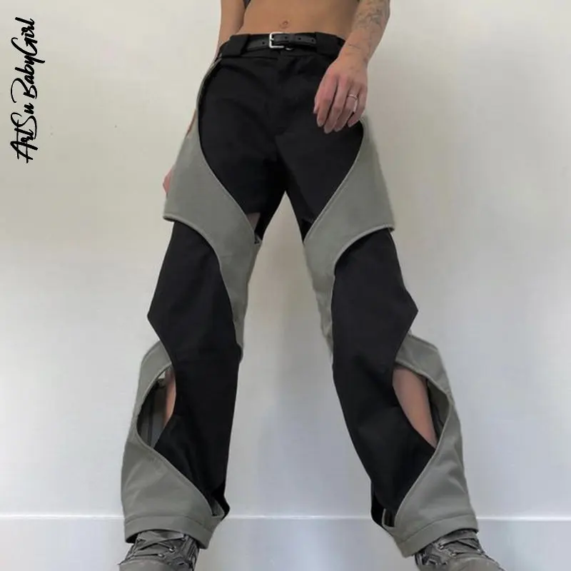 

Wide Leg Pants High Waisted Trousers Hollow Out Sweatpants Woman Fashion Streetwear Chic Loose Y2k Cargo Pants Summer Clothing